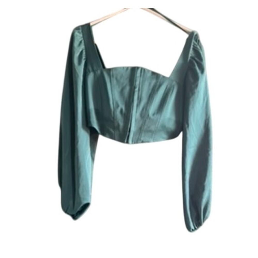 Urban Outfitters Teal‎ bustier long sleeve cropped top Medium